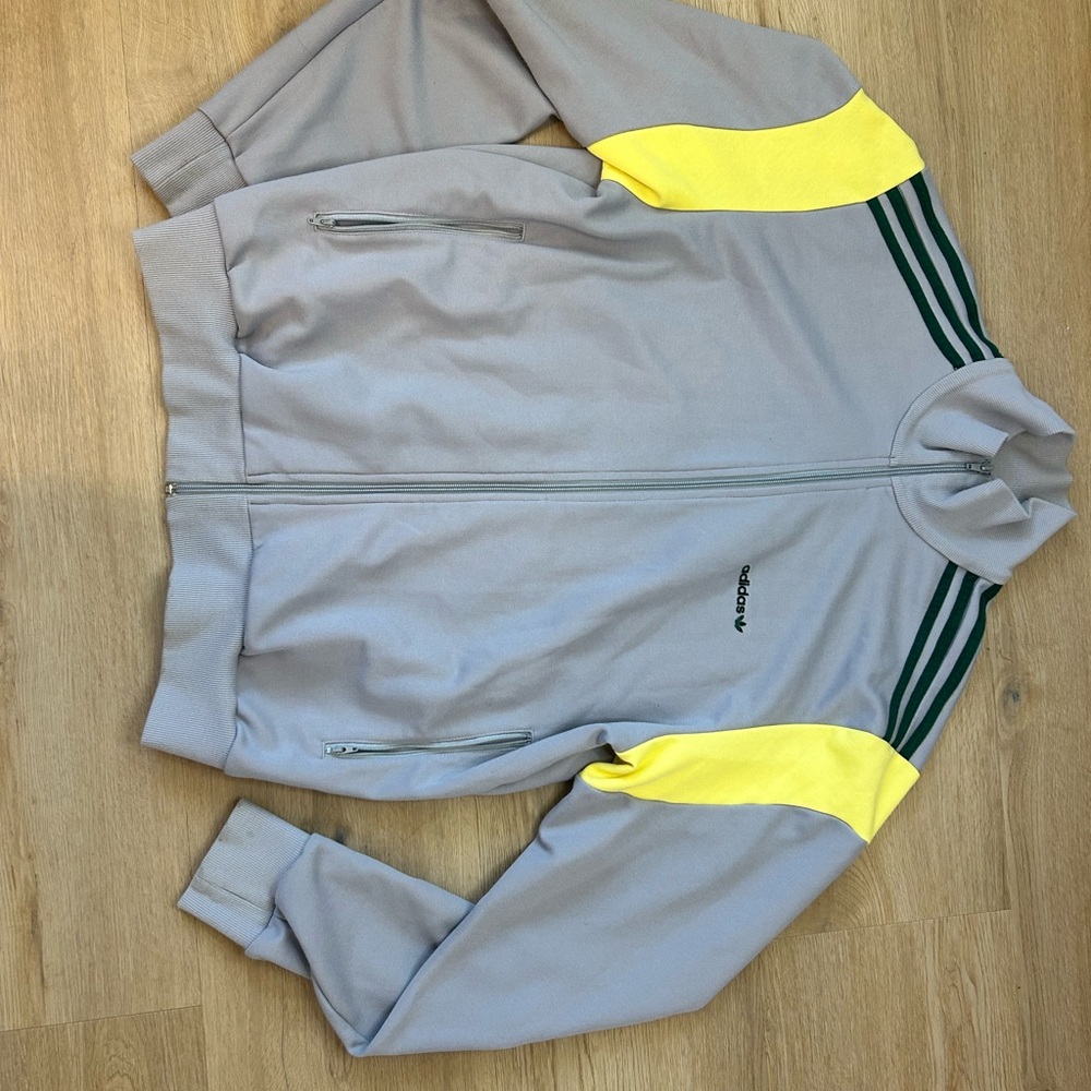 Vintage adidas Gray Track Jacket with Yellow and Green Accents